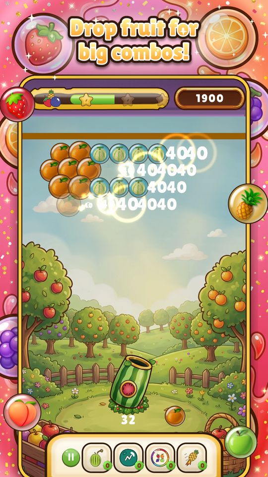 A combo dropping a whole bunch of fruit bubbles in Fruity Pop Blast