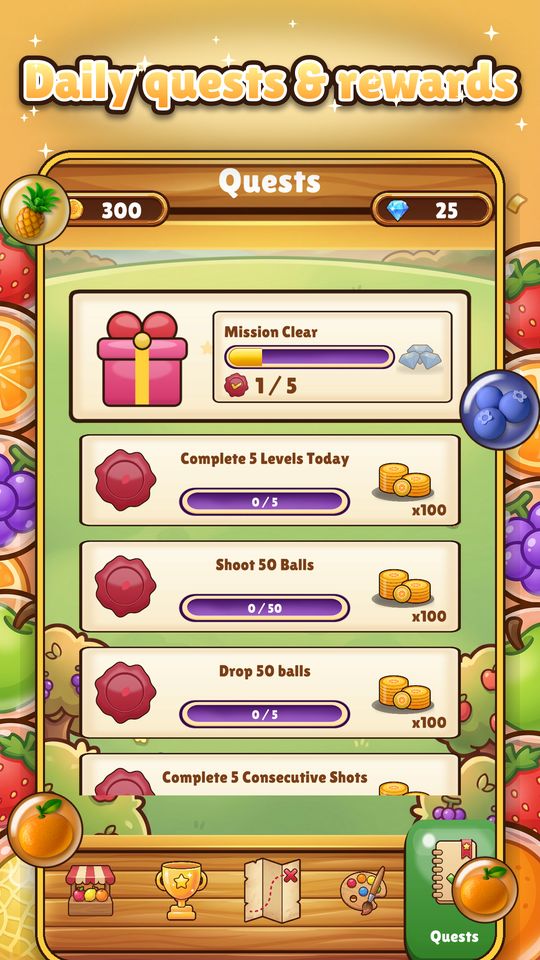 Daily quests and trophies in Fruity Pop Blast